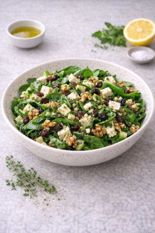 Spinat-Käse-Salat mit Walnüssen – Frisch, cremig & knackig