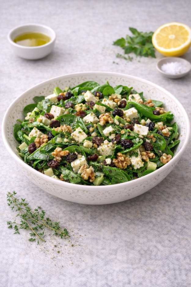 Spinat-Käse-Salat mit Walnüssen – Frisch, cremig & knackig