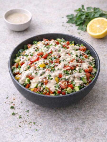 Gemischter Salat mit Tahini-Dressing – Cremig, frisch & gesund