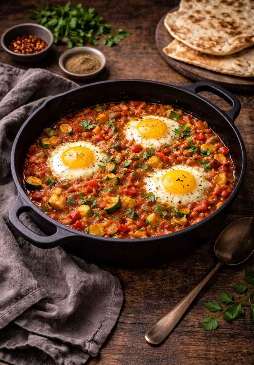 Zucchini-Shakshuka – Gesundes Rezept mit Paprika & Eiern