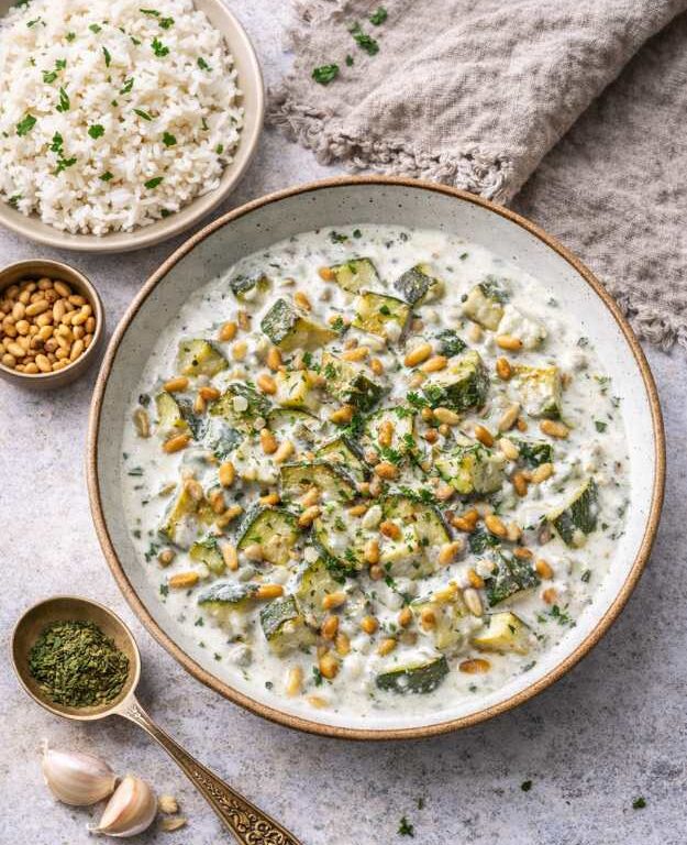 Zucchini-Eitopf mit Joghurt-Minz-Sauce