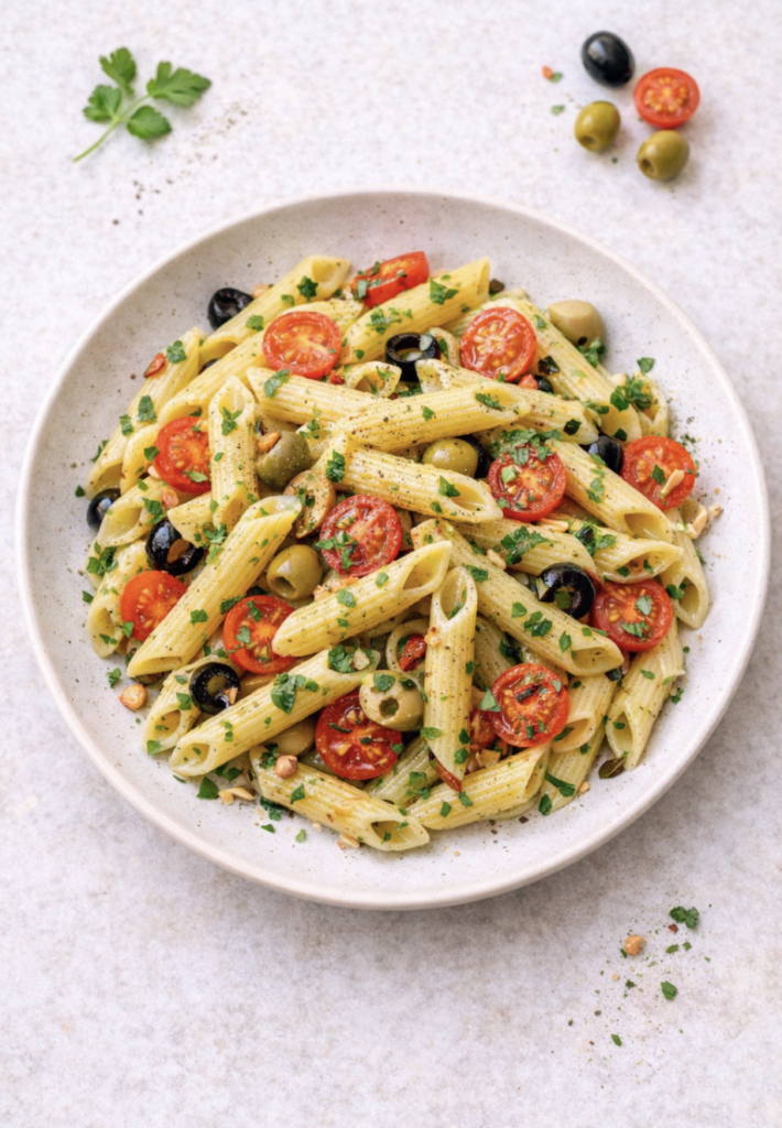 Pasta mit Tomaten und Oliven – einfach & mediterran