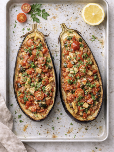 Gefüllte Auberginen mit Tomaten – einfach & mediterran