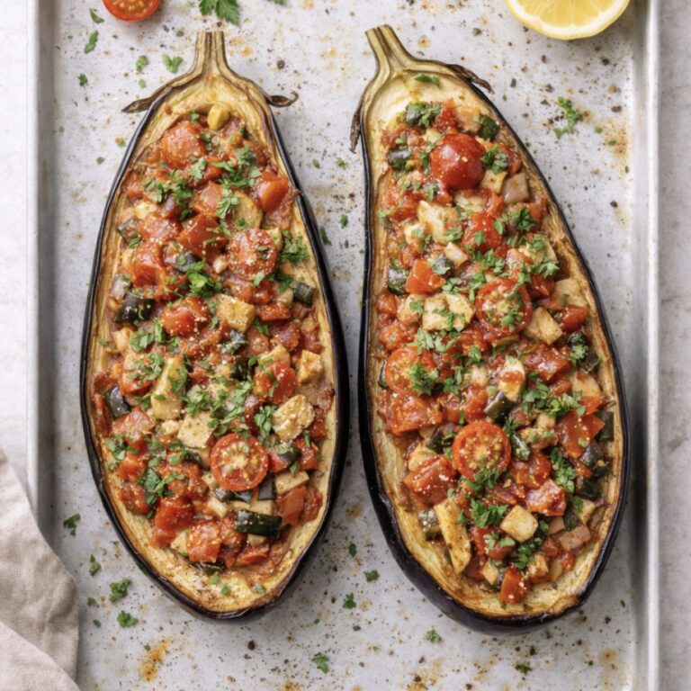 Gefüllte Auberginen mit Tomaten – einfach & mediterran