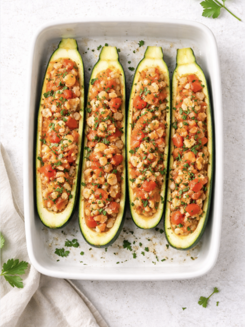 Zucchini-Boote mit Tomatenfüllung – leicht & gesund