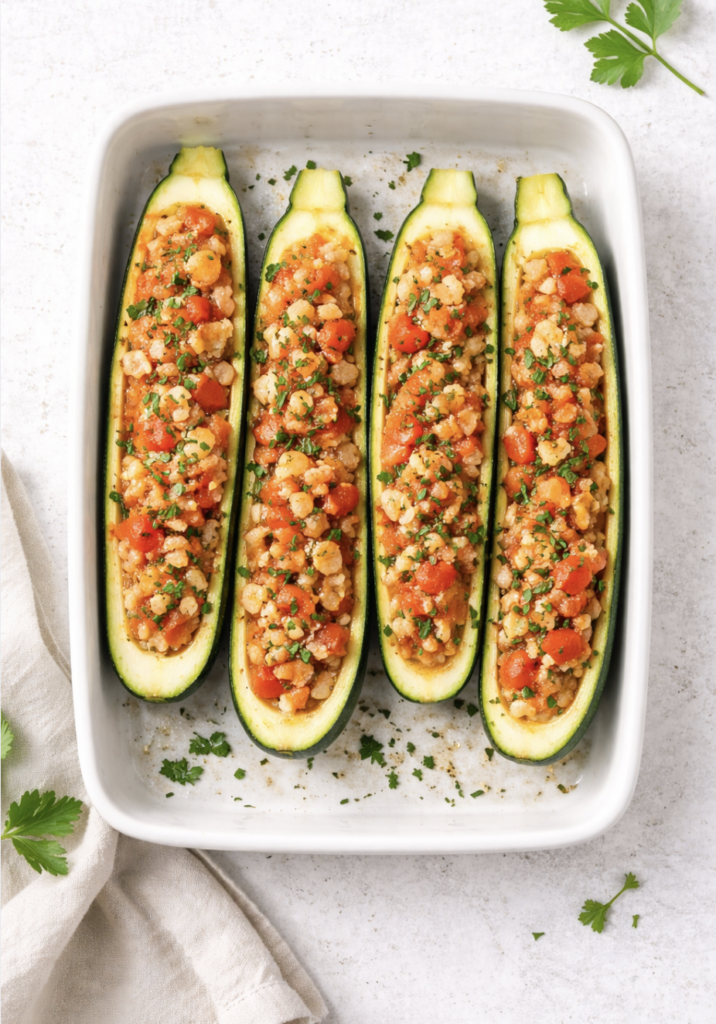Zucchini-Boote mit Tomatenfüllung – leicht & gesund
