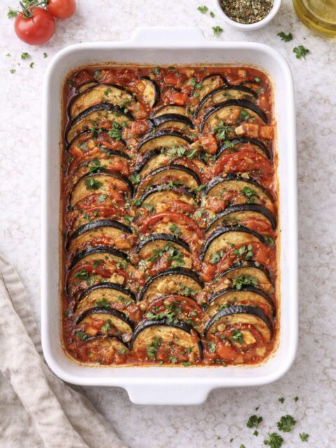 Auberginen-Tomaten-Auflauf – einfach & mediterran