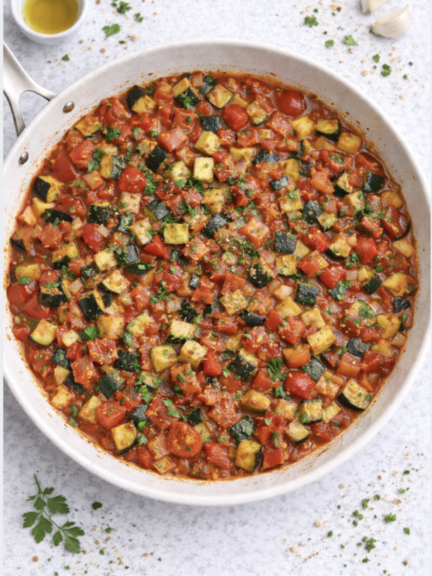Italienische Gemüsepfanne in Tomatensauce – einfach & gesund