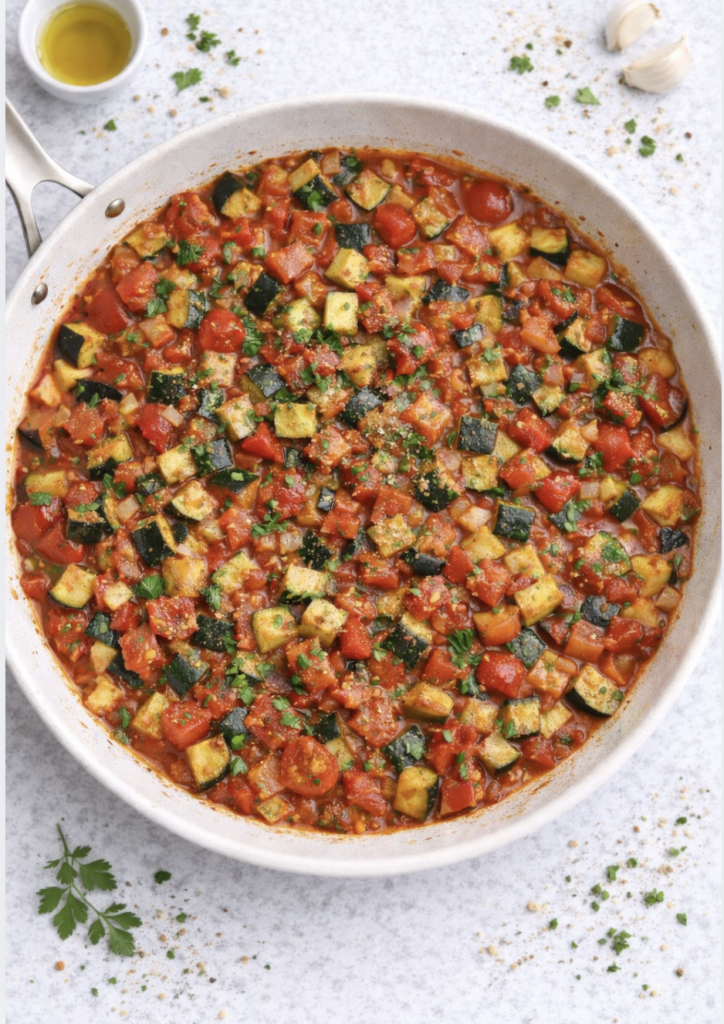 Italienische Gemüsepfanne in Tomatensauce – einfach & gesund
