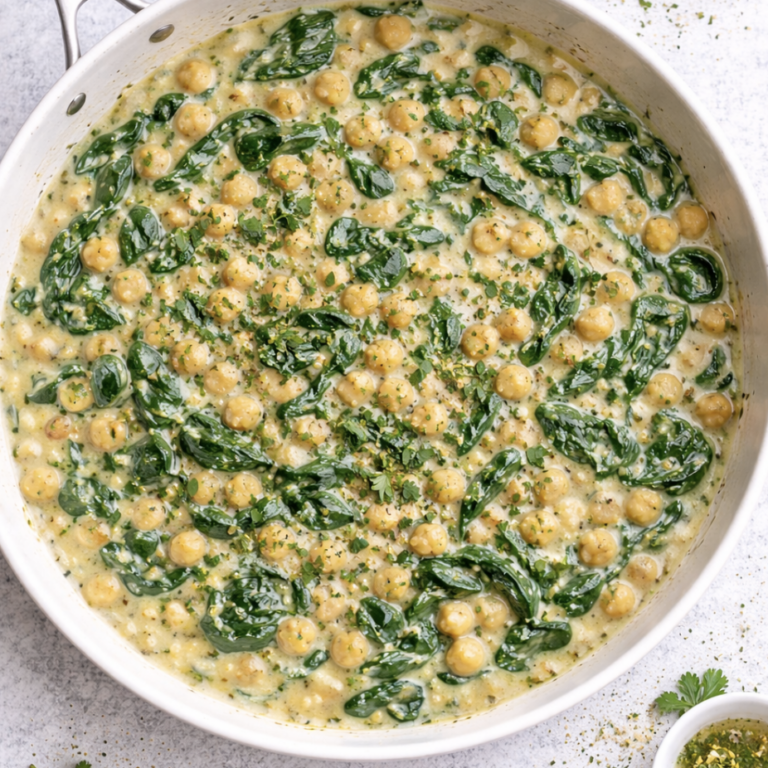Kichererbsen mit Spinat in cremiger veganer Sahnesauce