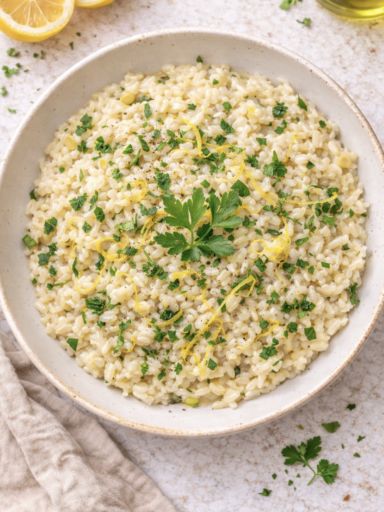 Zitronen-Risotto mit Kräutern – frisch & cremig