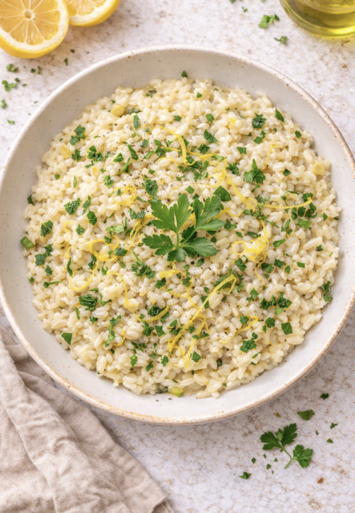 Zitronen-Risotto mit Kräutern – frisch & cremig