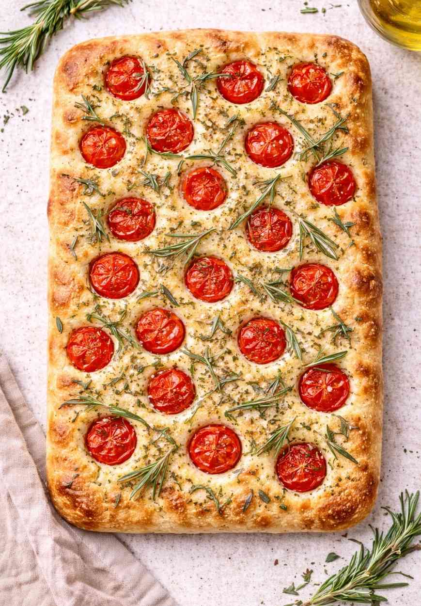Focaccia mit Tomaten und Rosmarin – einfach, saftig & mediterran