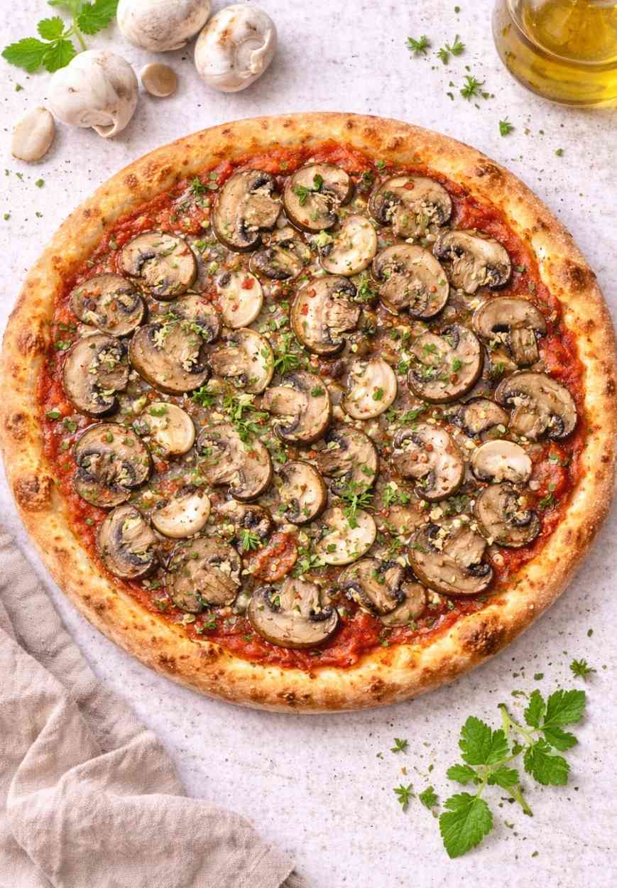 Pizza mit Pilzen und Knoblauch – aromatisch, knusprig & einfach
