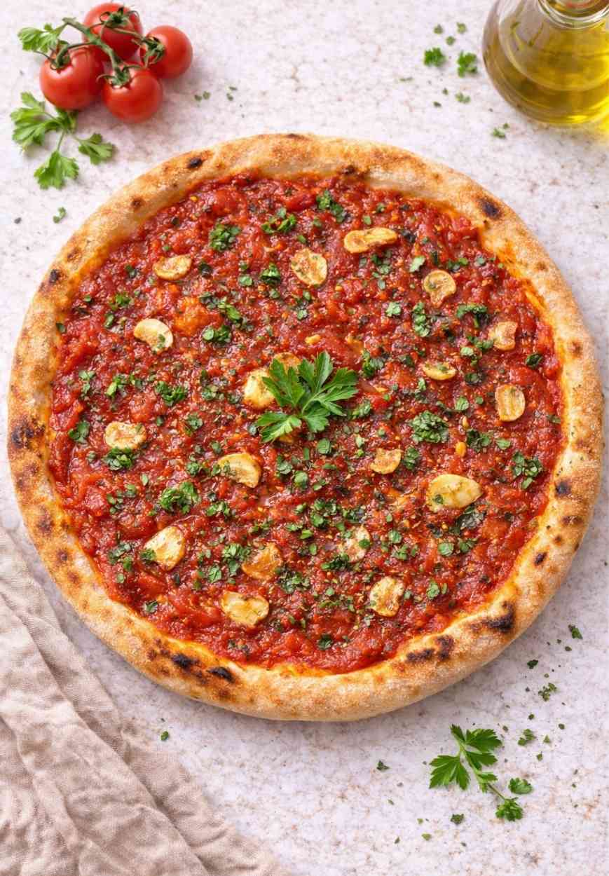 Klassische vegane Pizza Marinara – einfach, knusprig & ohne Käse