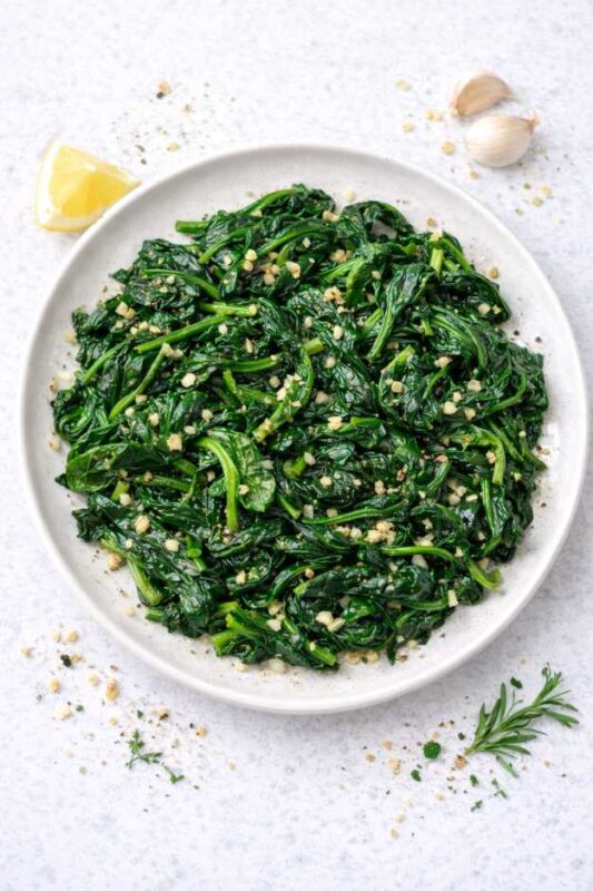 Spinat-Pfanne mit Knoblauch – schnell, gesund & mediterran