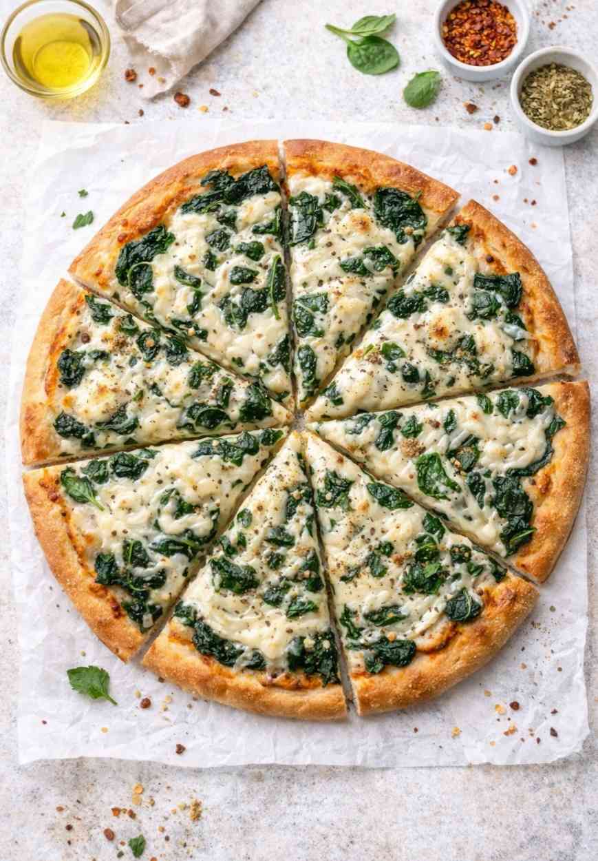 Vegane Spinat-Pizza mit veganem Käse – cremig, einfach & sättigend