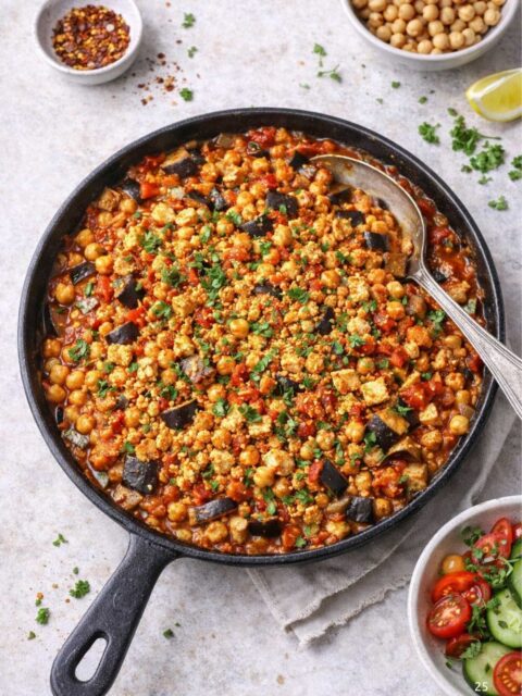 Tofu-Kichererbsen-Shakshuka mit Aubergine