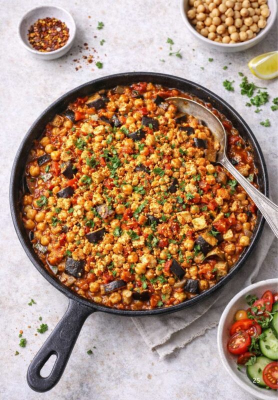 Tofu-Kichererbsen-Shakshuka mit Aubergine