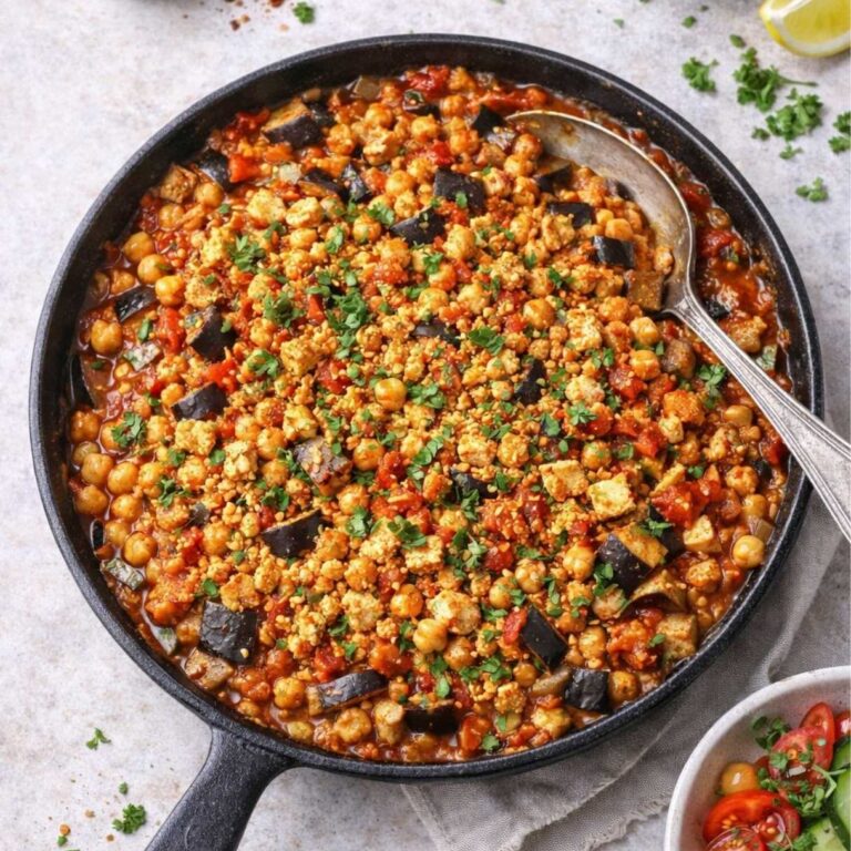 Tofu-Kichererbsen-Shakshuka mit Aubergine