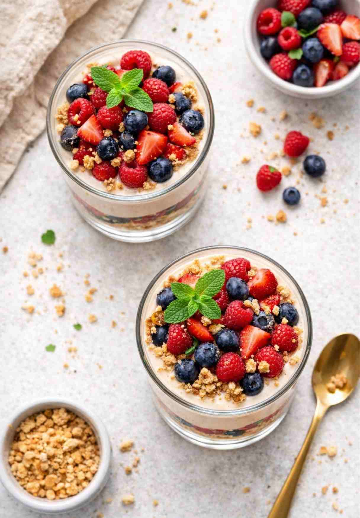 Veganes Beeren-Dessert im Glas mit Vanillecreme