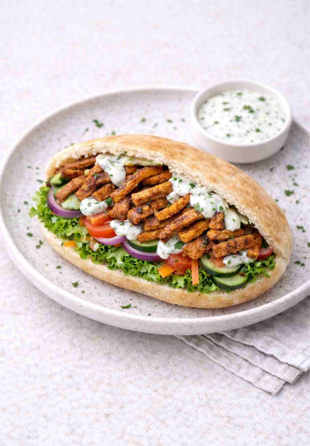 Veganer Tofu-Döner mit Knoblauchsoße