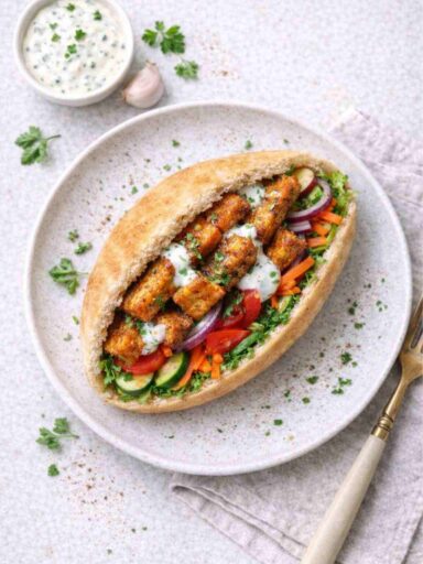 Tofu-Pita-Sandwich – Einfaches veganes Rezept mit knusprigem Tofu