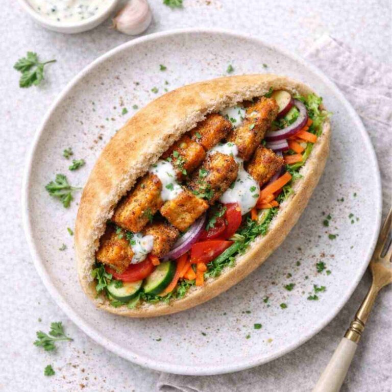 Tofu-Pita-Sandwich – Einfaches veganes Rezept mit knusprigem Tofu
