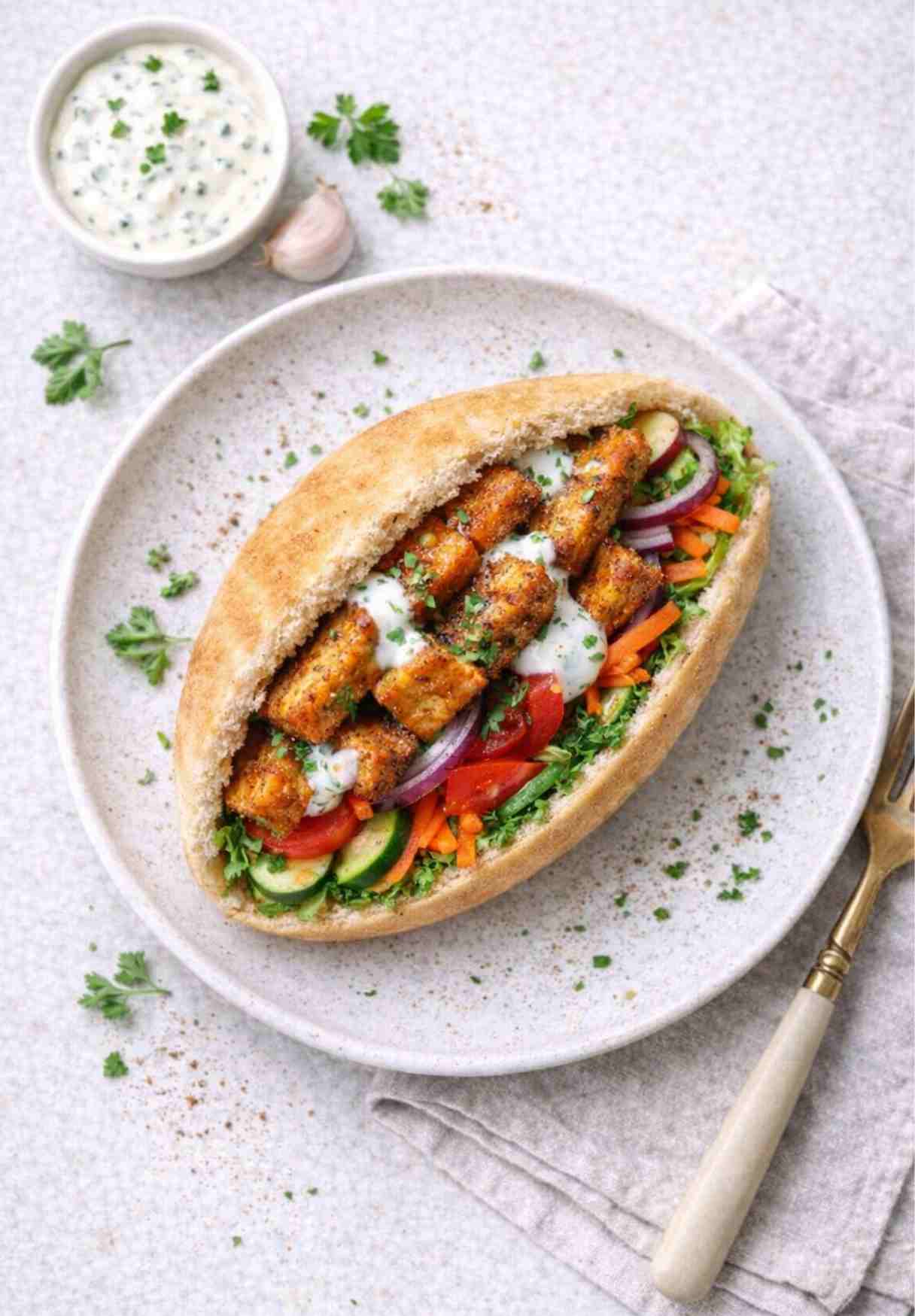 Tofu-Pita-Sandwich – Einfaches veganes Rezept mit knusprigem Tofu