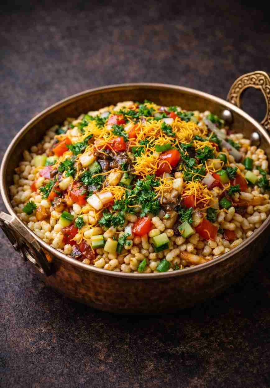 Bhel Puri – Original indischer Streetfood-Salat mit Puffreis und Chutneys
