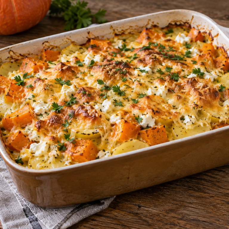 Kürbis-Kartoffel-Auflauf mit Feta – cremig und einfach