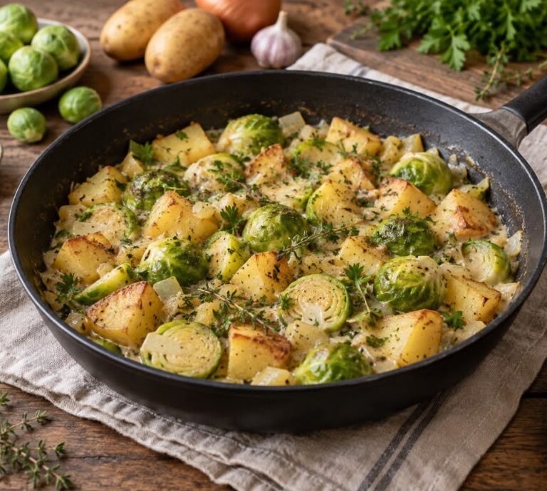 Cremige Rosenkohl-Kartoffel-Pfanne – einfach & herzhaft