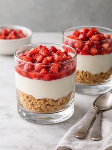 Erdbeer-Schichtdessert – vegan im Glas und einfach ohne Backen