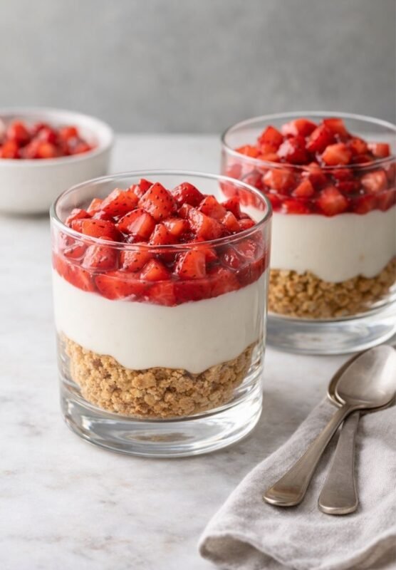 Erdbeer-Schichtdessert – vegan im Glas und einfach ohne Backen