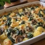 Cremiger Gnocchi-Auflauf mit Spinat und Champignons