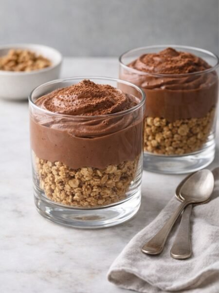 Veganes Schoko-Dessert im Glas mit Granola – einfach und cremig