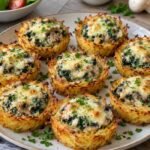 Knusprige Kartoffelnester mit cremiger Spinat-Pilz-Füllung