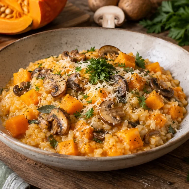 Cremiges Kürbis-Risotto mit Champignons – einfach & herbstlich