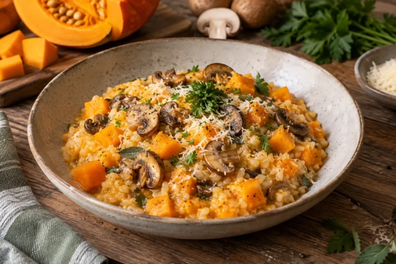 Cremiges Kürbis-Risotto mit Champignons – einfach & herbstlich