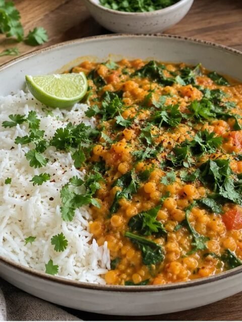 Rotes Linsen-Kokos-Curry mit Spinat – cremig, würzig und einfach