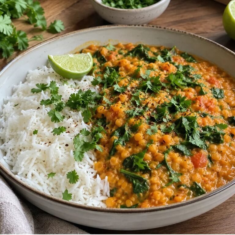 Rotes Linsen-Kokos-Curry mit Spinat – cremig, würzig und einfach