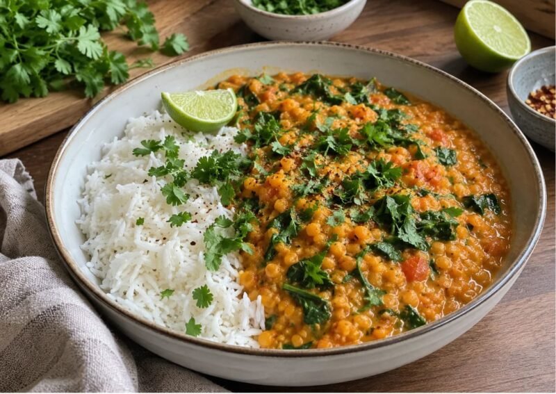 Rotes Linsen-Kokos-Curry mit Spinat – cremig, würzig und einfach
