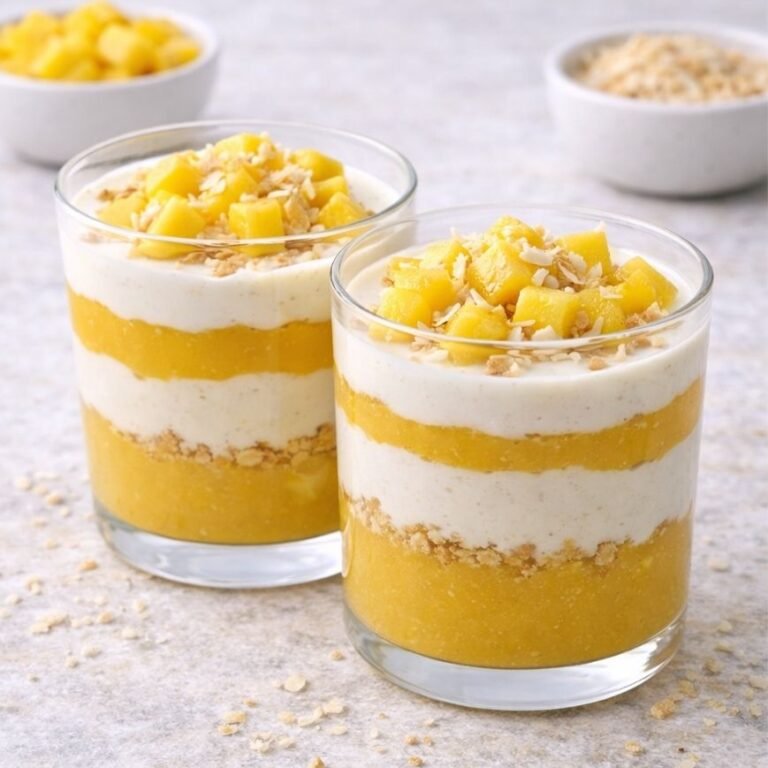Mango-Kokos-Parfait – veganes Dessert im Glas, fruchtig und cremig