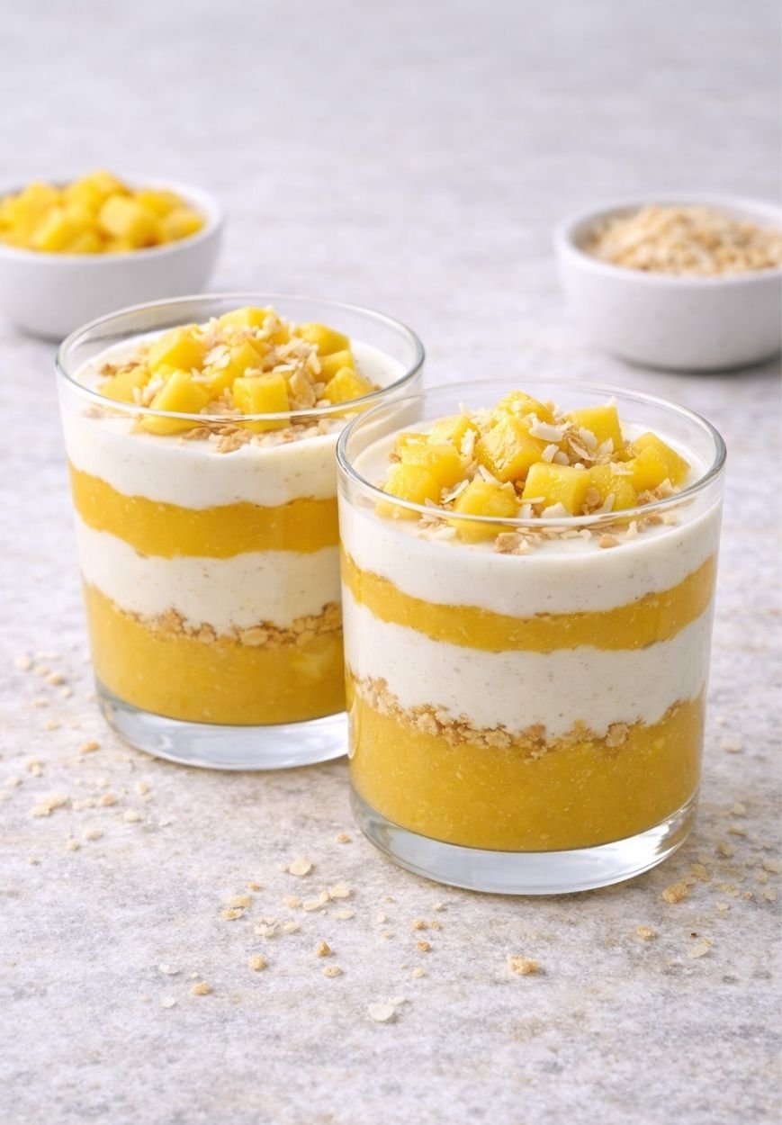 Mango-Kokos-Parfait – veganes Dessert im Glas, fruchtig und cremig