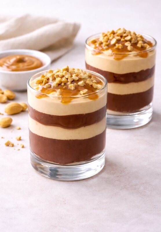 Veganes Schoko-Erdnuss-Dessert im Glas – cremig und ohne Backen