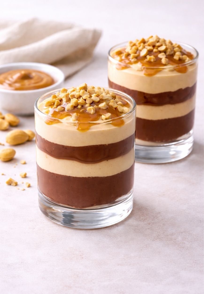 Veganes Schoko-Erdnuss-Dessert im Glas – cremig und ohne Backen